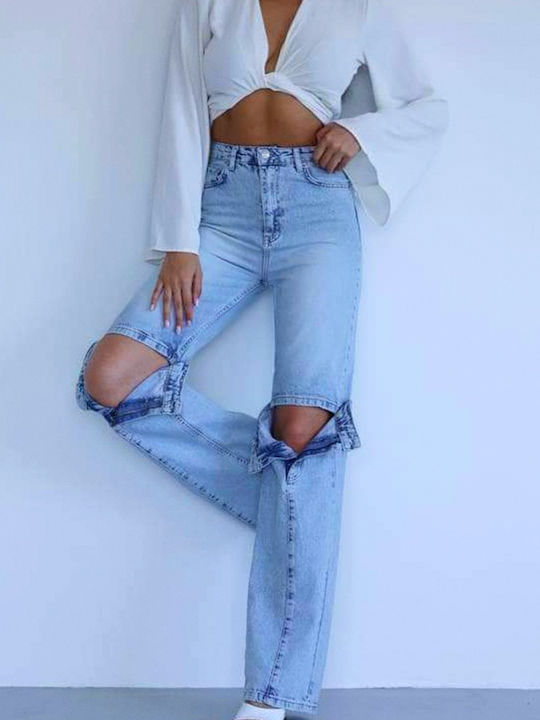Hoch tailliert Damenjeans in Mom-Passform Baby Blue