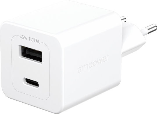 Empower by PanzerGlass Empower by PanzerGlass Handyladegerät Ohne Kabel GaN mit USB-A Ausgangsanschluss und USB-C Ausgangsanschluss 35W Stromlieferung Silber Weiß