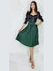 Leather Pleated Midi Skirt Green