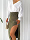 Fustă-Șort pentru femei Denim Cu talie înaltă Khaki