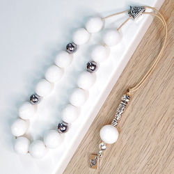 Worry Beads of Semi-Precious Stones Natural White Jasper Hematite