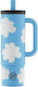 24Bottles Glass Thermos Bottle Stainless Steel BPA Free 800ml Light Blue with Straw