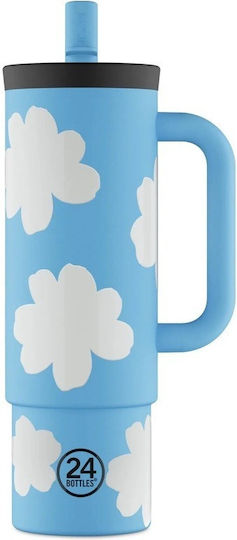 24Bottles Glass Thermos Bottle Stainless Steel BPA Free 800ml Light Blue with Straw