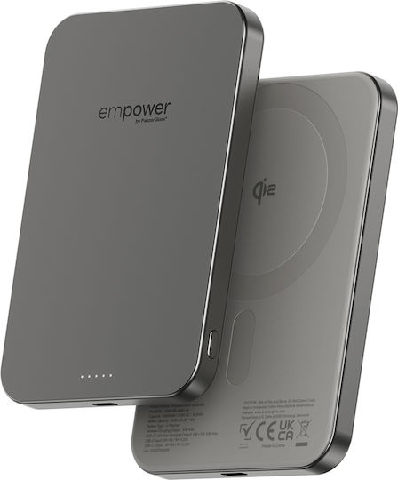 PanzerGlass Empower MagSafe Qi2 5000mAh 20W с USB-C изходен порт Power Delivery / Бързо зареждане Титанов Външна батерия