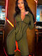 Women's Leather Long Sleeve One-piece Jumpsuit Khaki