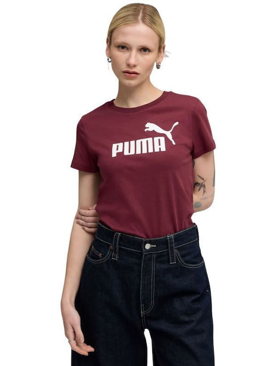 PUMA Logo Damen T-Shirt Burgundisch