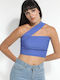 Bluza Damă Crop Top Cu Bretele Albastră