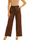 Plus Size Women's High-waisted Fabric Trousers with Elastic Brown