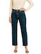 High Waist Women's Jean Trousers Push Up in Straight Line Dark-colored