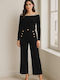 Women's High-waisted Fabric Trousers in Loose Fit Black