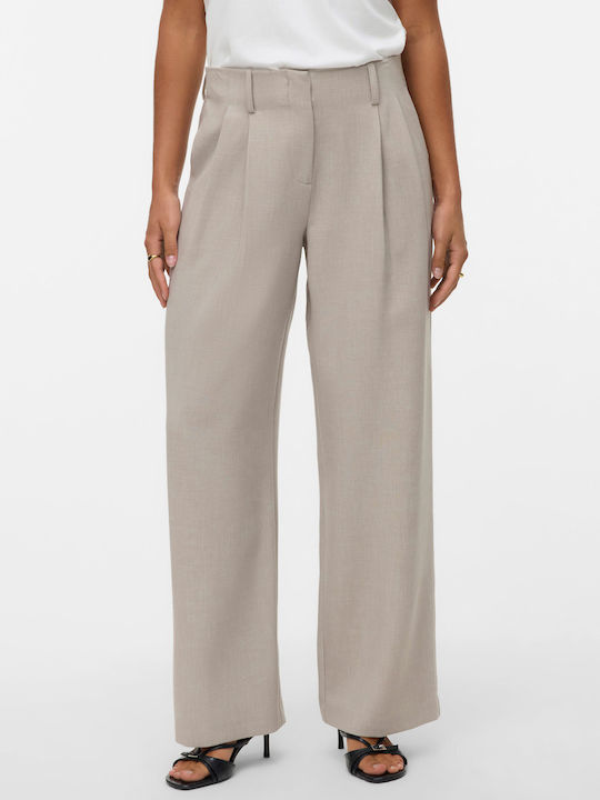 Michell Damen Stoff Hose in Weitem Schnitt Ecru
