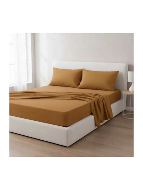 Olia Home Set Cearșafuri 220x260cm. Camel-brown 4buc