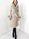 Wool Women's Cream Coat with Fur Details