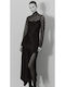 Maxi Evening Satin Dress with Lace and Tearing Black