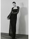 Maxi Evening Dress with Lace Black