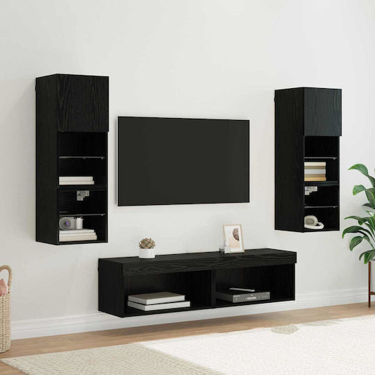 Living Room TV Unit with Showcase & Lighting Black Beech L30xW28.5xH30cm