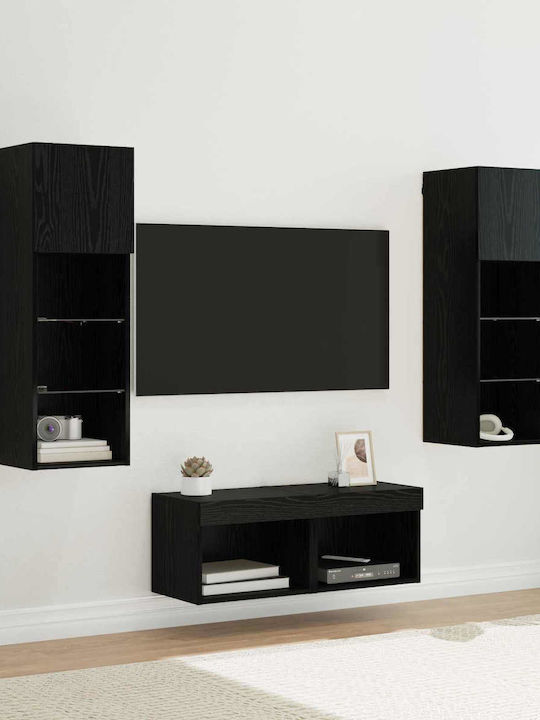 Wohnzimmer TV-Einheit Black Beech mit Beleuchtu...
