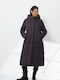 Women's Long Puffer Jacket for Winter with Hood Purple