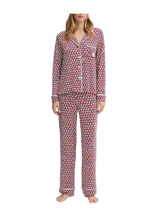 DKNY Winter Damen Pyjama-Set Red-black