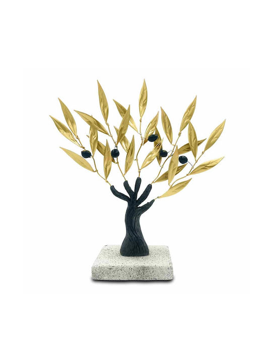 Handmade Decorative Gold Copper Olive Tree on Rock Height 30cm