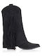 Suede Medium Heel Cowboy Boots with Zipper Black