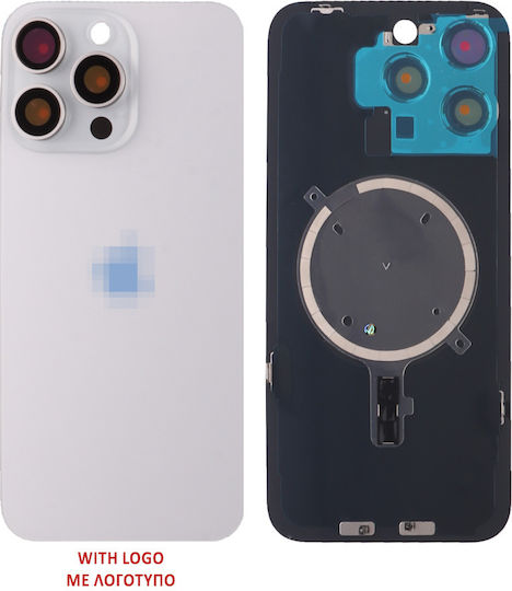 Καπάκι Μπαταρίας Battery Cover + Camera Lens + Λευκό για iPhone 15 Pro Max