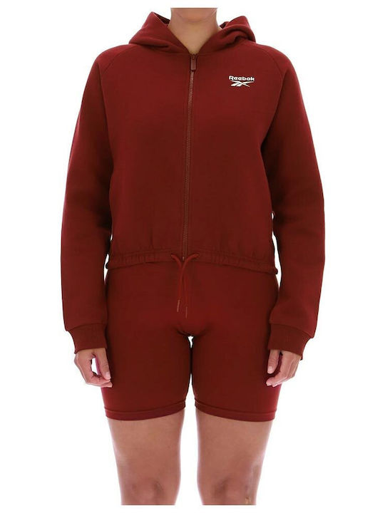 Cropped Γυναικεία Ζακέτα Φούτερ με Κουκούλα Classic Burgundy