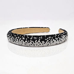 Fuzty Headband Two-tone Rhinestones Black-silver