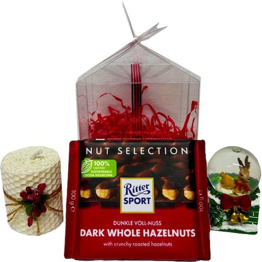 Figurină Glob De Zăpadă Pachet Secret Lumânare Din Ceară Naturală Baton De Ciocolată Ritter Sport 100g În Cutie De Prezentare Transparentă