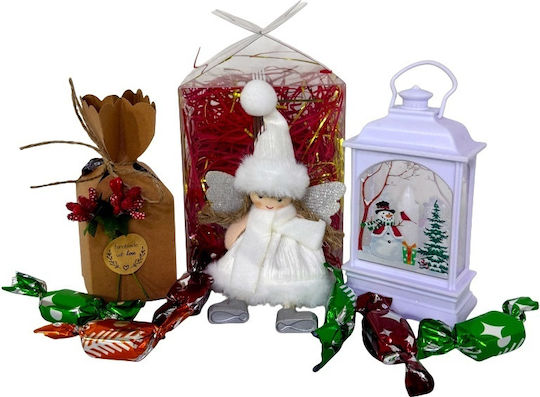 Pachet Secret Santa Om De Zăpadă Felinar Lumină Decorațiune Înger Decorativ Copac De Crăciun Bomboane În Cutie Transparentă Albă