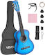 Vevor Classical Guitar 780 Mm Wooden Classical Guitar Starter Set Beginners Nylon Strings Carrying Case Strap Tuner Extra Strings Picks Capo Linden Wood Children Girls Boys Students Blue