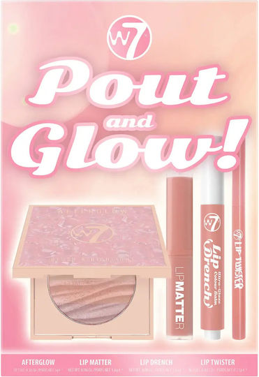 W7 Cosmetics Pout & Glow! Σετ Μακιγιάζ για Πρόσωπο & Χείλη 4τμχ