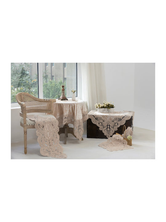 Liolios Home Checkered Linen Set 5pcs Lt Coffee