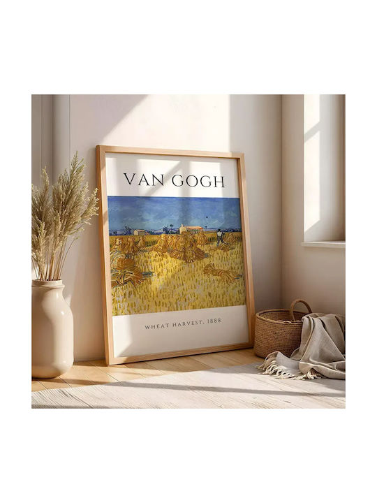 Poster Van Gogh Wheat Harvest Art097 30cm X 40cm Κορνίζα Σκούρο Φυσικό Ξύλου Καφέ