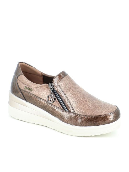 Slip-On-uri Pentru Femei De Piele Aurii 197/312-06_Bronze