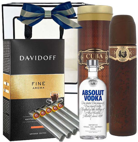 Goldishold Gift Set Men Cuba Perfume 130ml Five Cigars Absolut Vodka 200ml Davidoff Fine Coffee