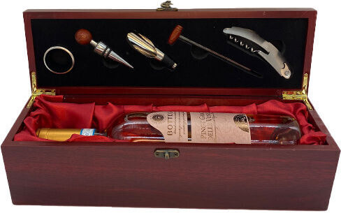 Gift Set Wooden Box 5 Accessories Bottega Pinot Grigio Rosé Doc Wine 750ml