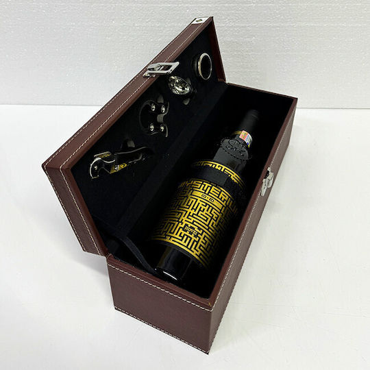 Wine Box Set Wrapped In Eco-leather 4 Accessories Jidvei Misterium Wine 750ml Brown