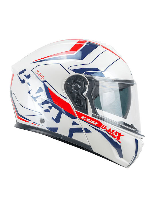 CGM C-Max City 569G Blue / Bianco / Rosso Motorcycle Helmet Flip-Up ECE 22.06 1600gr with Sunvisor