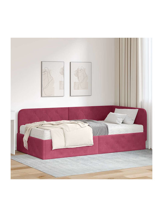 Red Velvet Upholstered Single Sofa Bed with Slats and Mattress 90x200cm 3394086