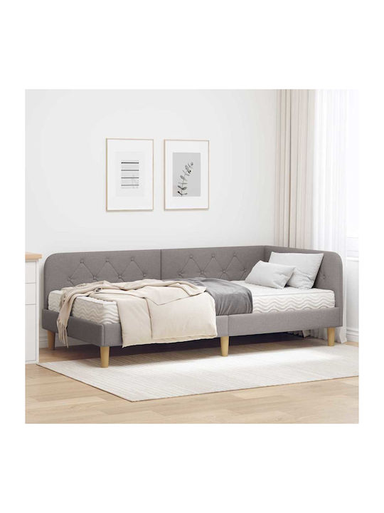Kinderbett Bett Einzel mit Stoff Taupe mit Latt...