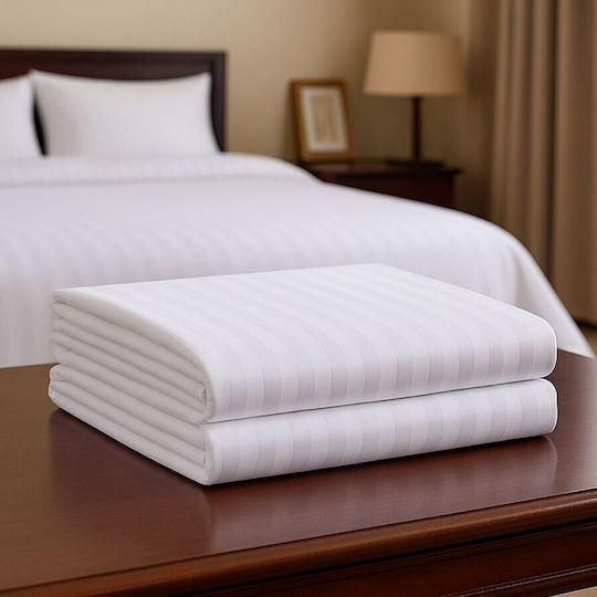 Damask Hotel Bettlaken Angepasst 3 Cm Streifen 220x240cm Weiß