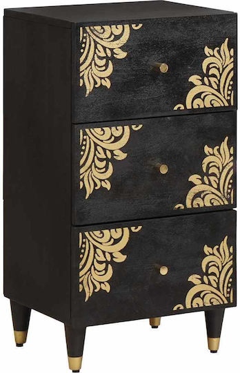 Chest of Drawers of Solid Wood Black Velvet-Black Metal 40x33x75cm