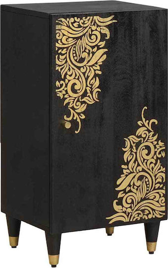 Metallic Chest of Drawers of Solid Wood Black Velvet-Black Metal 40x33x75cm