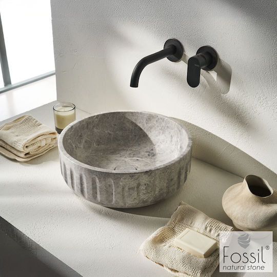 Fossil Aufgesetztes Waschbecken Marmor 39x39cm Tundra Grey
