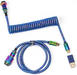 Keychron Buntiges Premium Spiral Aviator Regenbogenbeschichtetes Blaues Tastaturkabel Cab-6 Von Usb C M Zu Usb C M 1,08m Hellblau