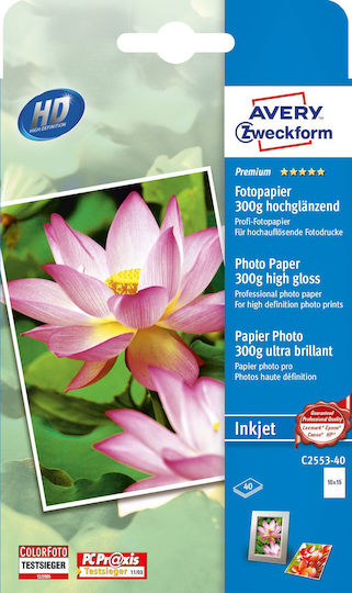 Avery C2553-40 High-Gloss 300 G/m² Inkjet White 40 Sheets FSC Mix Credit