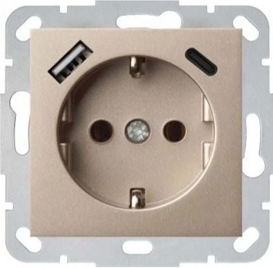 Liregus Priză Electrică Mortice Simplă cu 2 Porturi USB