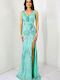 Sommer Maxi Abendkleid mit Tüll Türkis