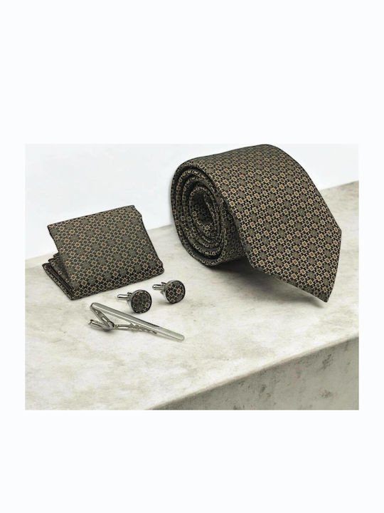 Life Style Butiken Men's Tie Set in Brown Color